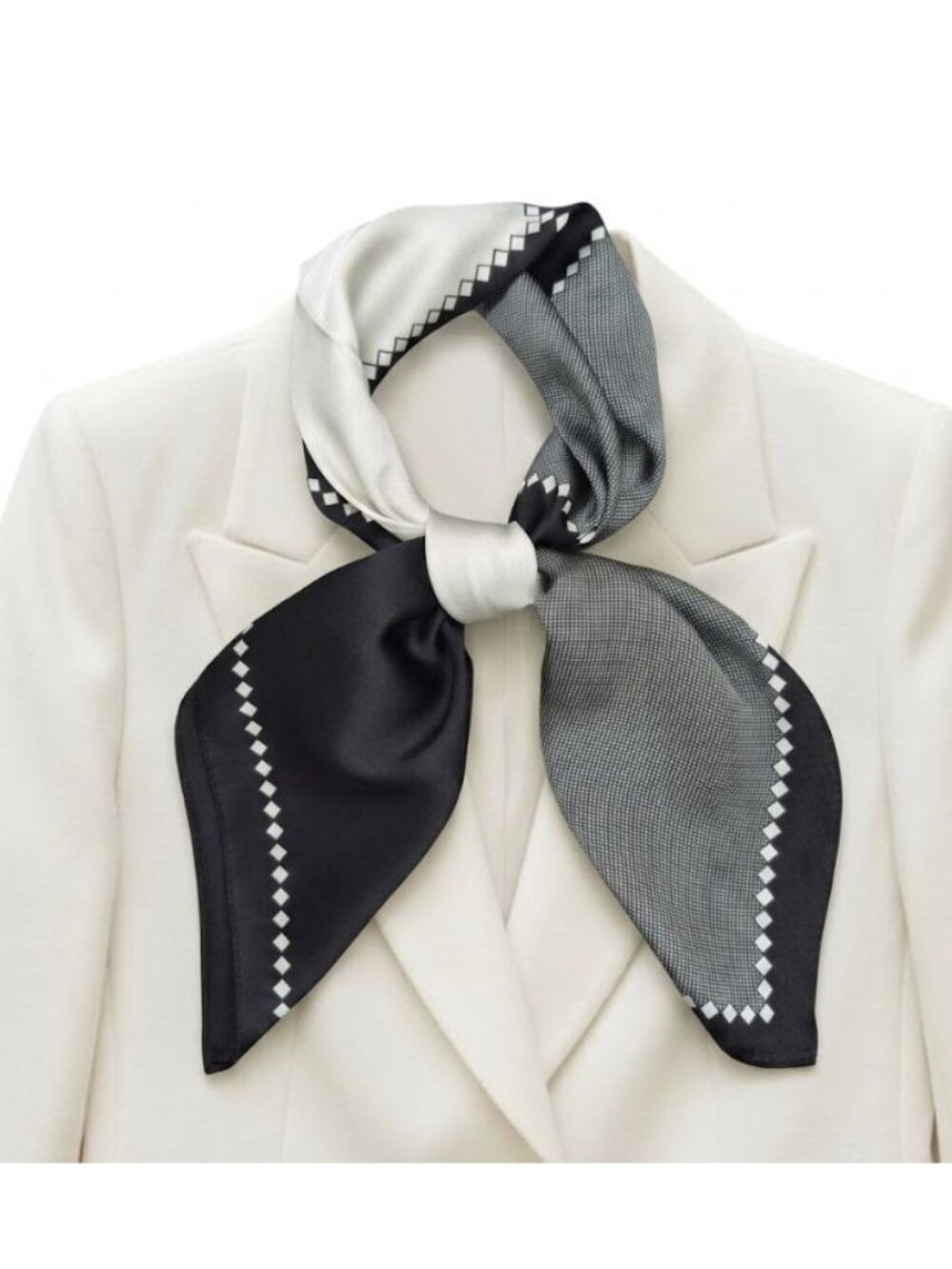 ✨Luxury Elegant Bandana Square Scarf Silky Satin Grey Beige Neutral Geometric